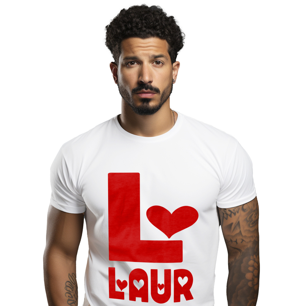 Tricou Personalizat Barbati Pentru Iubitorii De Valentine's Day, Inimi, Text Nume Personalizat, Dragoste, Culoare Rosu, Alb, 100% Bumbac, Marime XS [1]