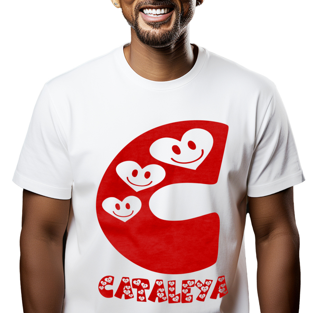 Tricou Personalizat Barbati Pentru Iubitorii De Valentine's Day, Inimi Zambitoare, Text Nume Personalizat, Copii, Culoare Rosu, Alb, 100% Bumbac, Marime XS [1]