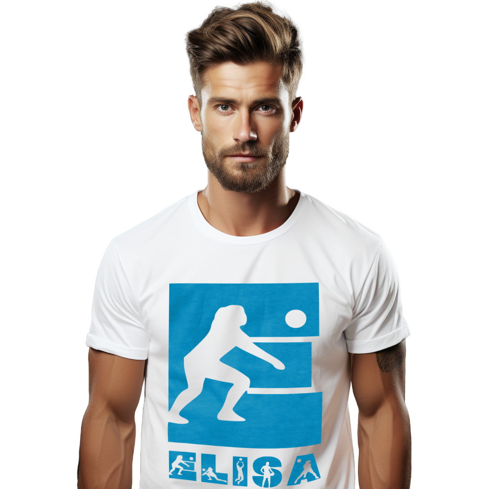 Tricou Personalizat Barbati Pentru Iubitorii De Volei, Silueta Sportiva, Text Nume Personalizat, Copii, Culoare Albastru, Alb, 100% Bumbac, Marime XS [1]