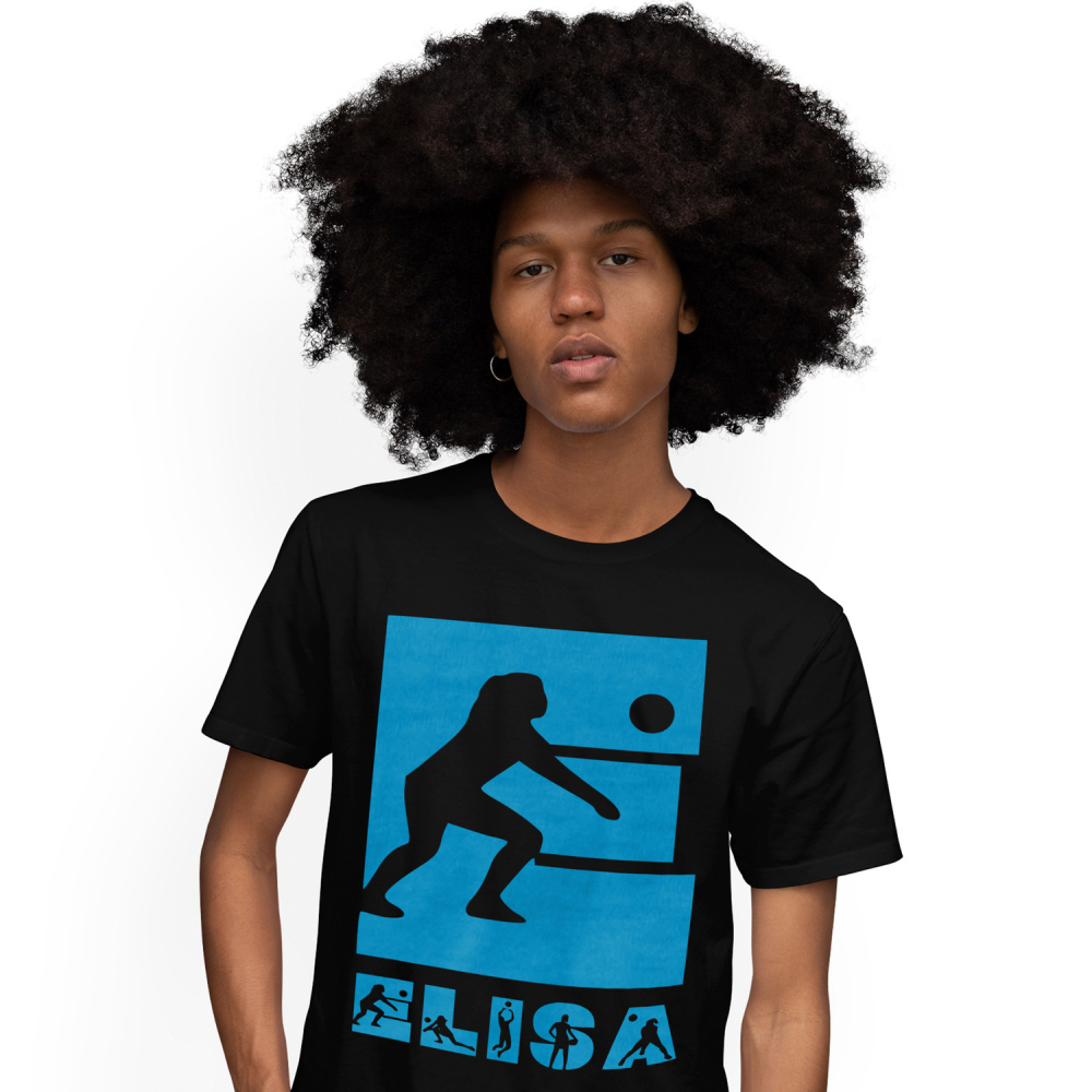 Tricou Personalizat Barbati Pentru Iubitorii De Volei, Silueta Sportiva, Text Nume Personalizat, Copii, Culoare Albastru, Negru, 100% Bumbac, Marime L [1]