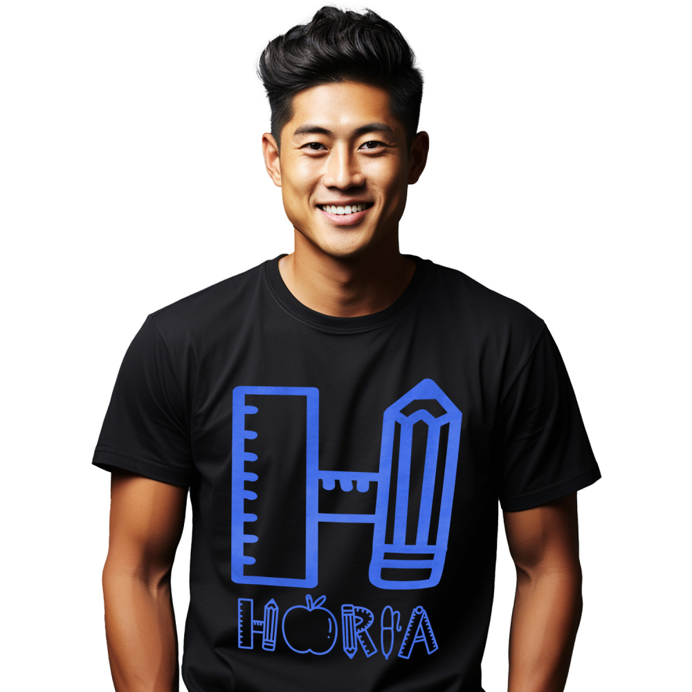 Tricou Personalizat Barbati Pentru Profesor Scoala, Creion, mar, Text Nume Personalizat, Copii, Culoare Albastru, Negru, 100% Bumbac, Marime M [1]