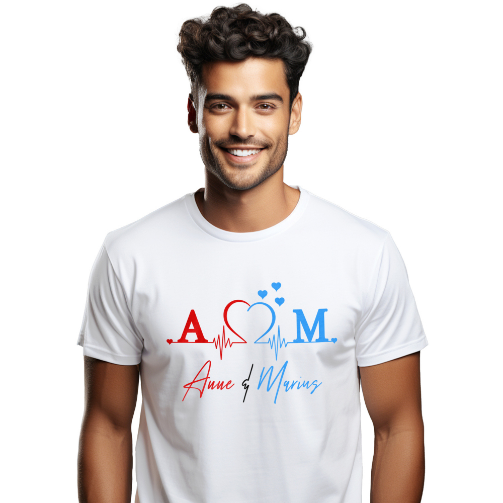 Tricou Personalizat Barbati Pentru Ritm Cardiac, valentine's day, text Nume Personalizat, Cuplu Indragostit, Alb, 100% Bumbac, Marime XS [1]