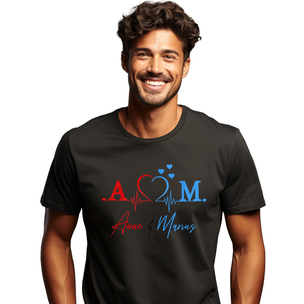 Tricou Personalizat Barbati Pentru Ritm Cardiac, valentine's day, text Nume Personalizat, Cuplu Indragostit, Negru, 100% Bumbac, Marime L [1]