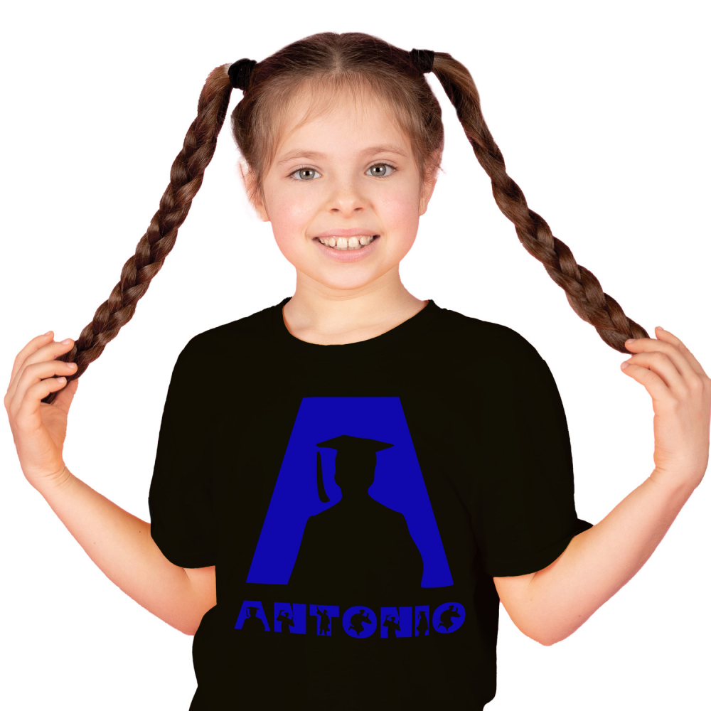 Tricou Personalizat Copii Pentru Absolvire, Silueta Umana, Scoala, Text Nume Personalizat, Copii, Culoare Albastru, Negru, 100% Bumbac, Marime 12 Ani [1]