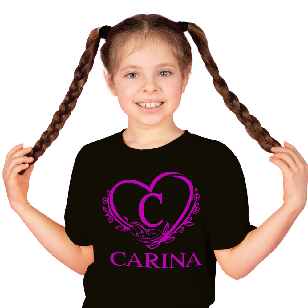 Tricou Personalizat Copii Pentru Cerere casatorie, Verghete, Nunta, Text Nume Personalizat, Valentine's day, Culoare Mov, Negru, 100% Bumbac, Marime 6 Ani [1]