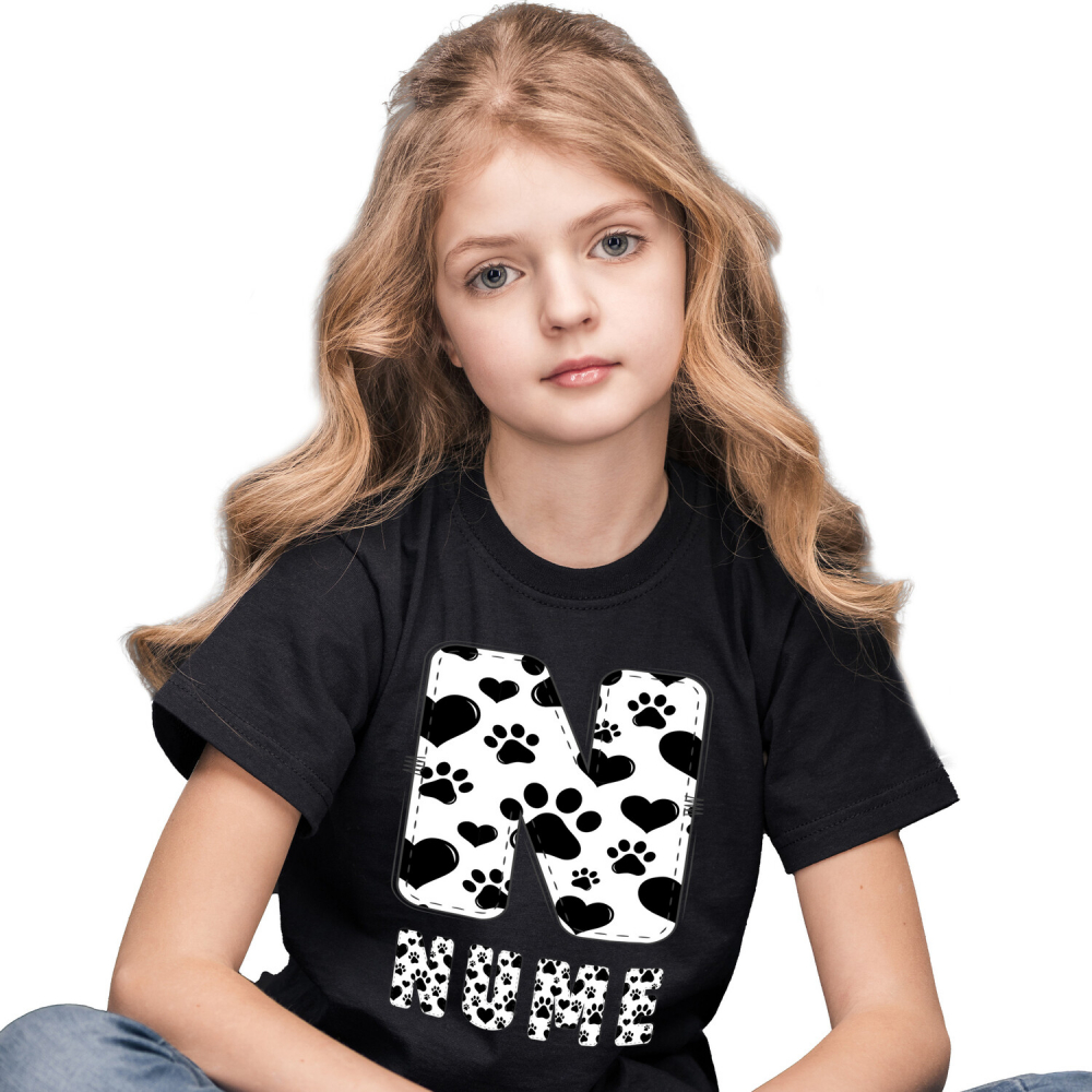 Tricou Personalizat Copii Pentru Iubitorii De Animale, Laubuta, Text Personalizat, Culoare Alb Negru, Caine, Negru, 100% Bumbac, Marime 4 Ani [1]