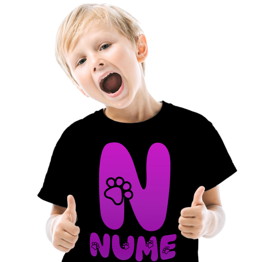 Tricou Personalizat Copii Pentru Iubitorii De Animale, Laubuta, Text Personalizat, Culoare Mov, Caine, Negru, 100% Bumbac, Marime 10 Ani [1]