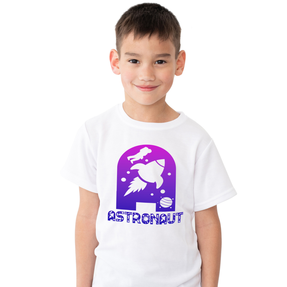 Tricou Personalizat Copii Pentru Iubitorii De Astronomie, Racheta astronaut, Text Nume Personalizat, Multicolor, Alb, 100% Bumbac, Marime 8 Ani [1]