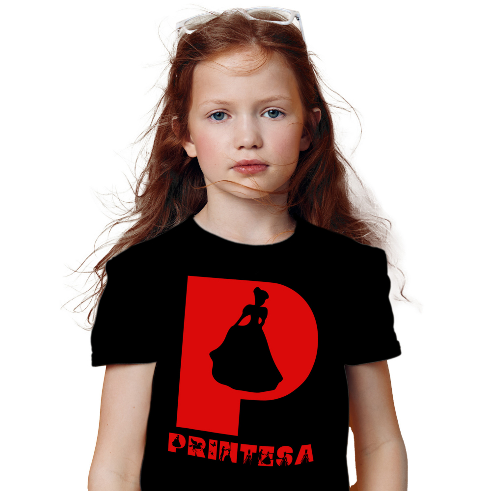 Tricou Personalizat Copii Pentru Iubitorii De Basme magice, Printesa, Unicorn, Text Nume Personalizat, copii, Culoare Rosu, Negru, 100% Bumbac, Marime 4 Ani [1]