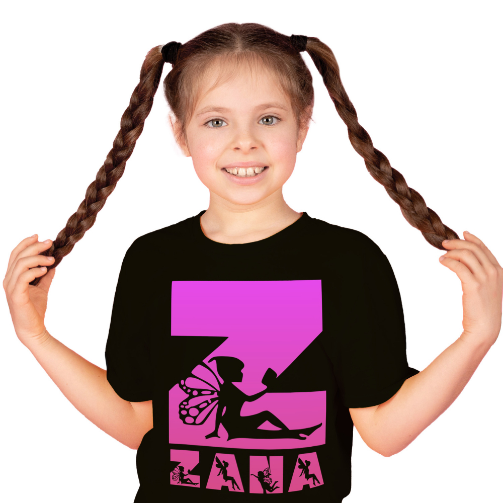 Tricou Personalizat Copii Pentru Iubitorii De Basme Magice, Zana Cu aripi, Text Nume Personalizat, Culoare Roz, Negru, 100% Bumbac, Marime 10 Ani [1]