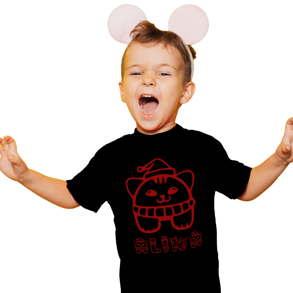 Tricou Personalizat Copii Pentru Iubitorii De Craciun, Caine Cu Fular Si Caciula, Text Nume Personalizat, Culoare Rosu, Negru, 100% Bumbac, Marime 10 Ani [1]