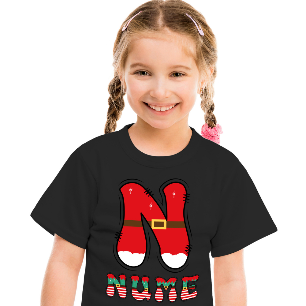 Tricou Personalizat Copii Pentru Iubitorii De Craciun, Mos Craciun, Text Nume Personalizat, Copii, Culoare Rosu, alb, Verde, Negru, 100% Bumbac, Marime 10 Ani [1]