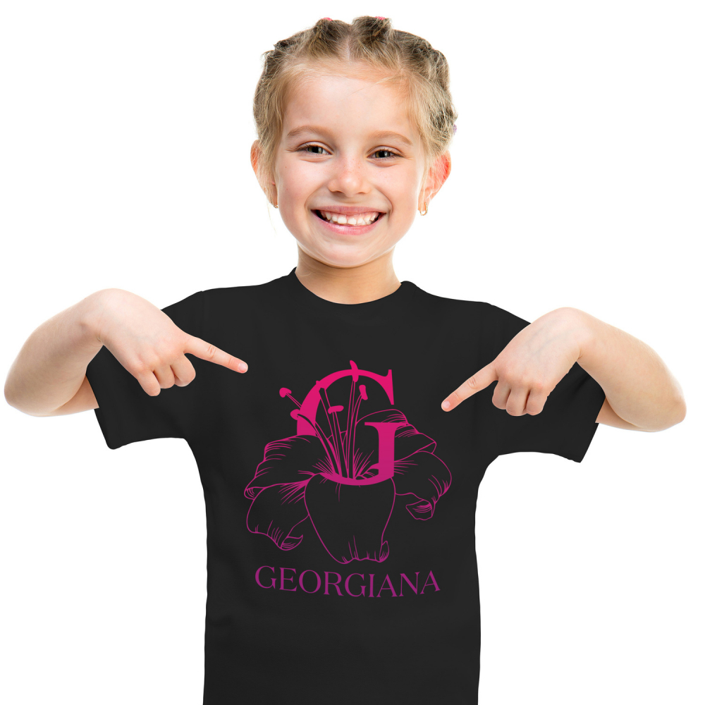 Tricou Personalizat Copii Pentru Iubitorii De Crini, Flori, Natura, Text Nume Personalizat, Dragoste, Culoare Rosu, Negru, 100% Bumbac, Marime 4 Ani [1]