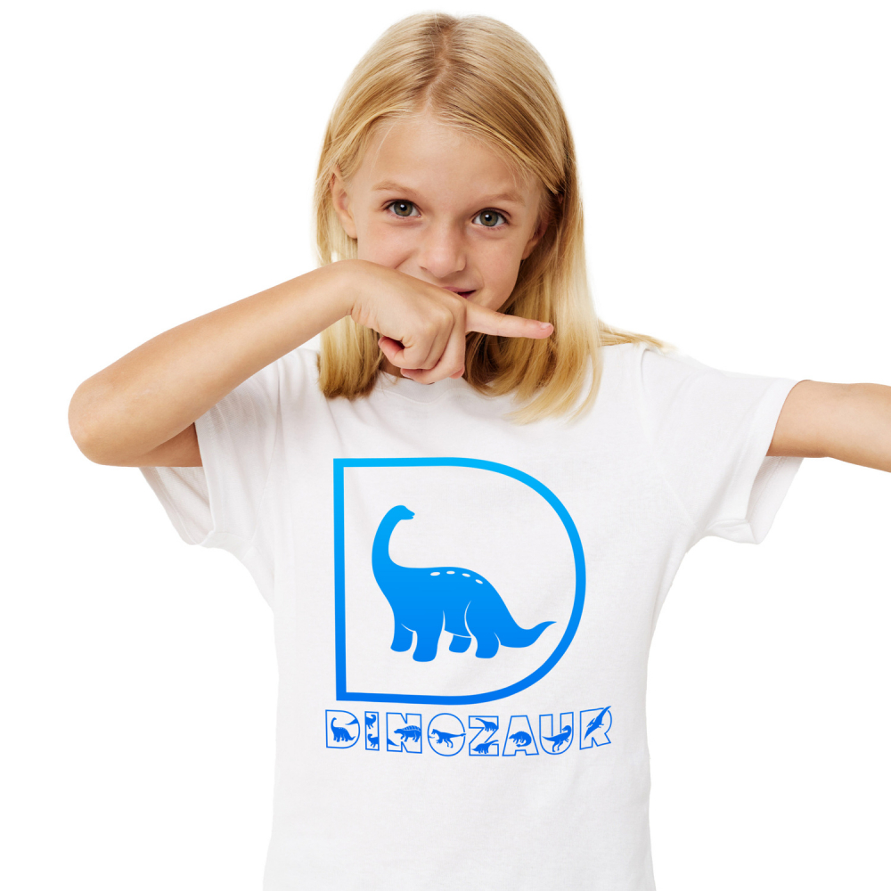 Tricou Personalizat Copii Pentru Iubitorii De Dinozauri, Animal, Text Personalizat, Culoare Albastru,Copii, Alb, 100% Bumbac, Marime 8 Ani [1]