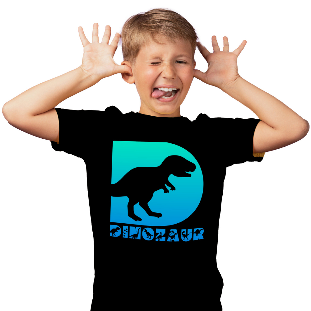 Tricou Personalizat Copii Pentru Iubitorii De Dinozauri, Animal, Text Personalizat, Culoare Verde Gradient,Copii, Negru, 100% Bumbac, Marime 6 Ani [1]