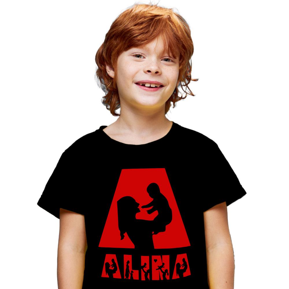 Tricou Personalizat Copii Pentru Iubitorii De Familie, Mama, Parinte, Text Nume Personalizat, copii, Culoare Rosu, Negru, 100% Bumbac, Marime 6 Ani [1]