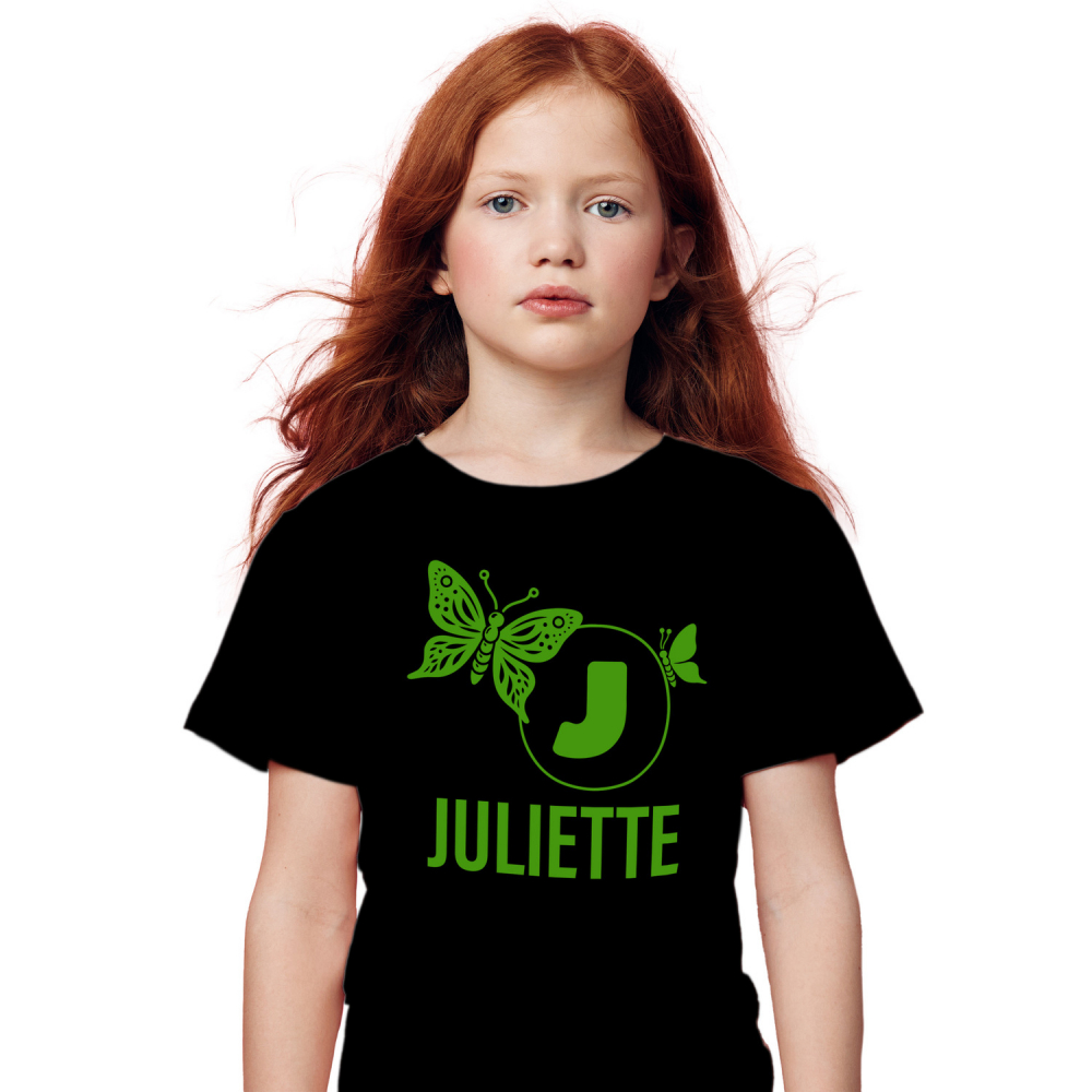 Tricou Personalizat Copii Pentru Iubitorii De Fluturi, Fiinta Zburatoare, Text Nume Personalizat, Culoare Verde, Negru, 100% Bumbac, Marime 6 Ani [1]