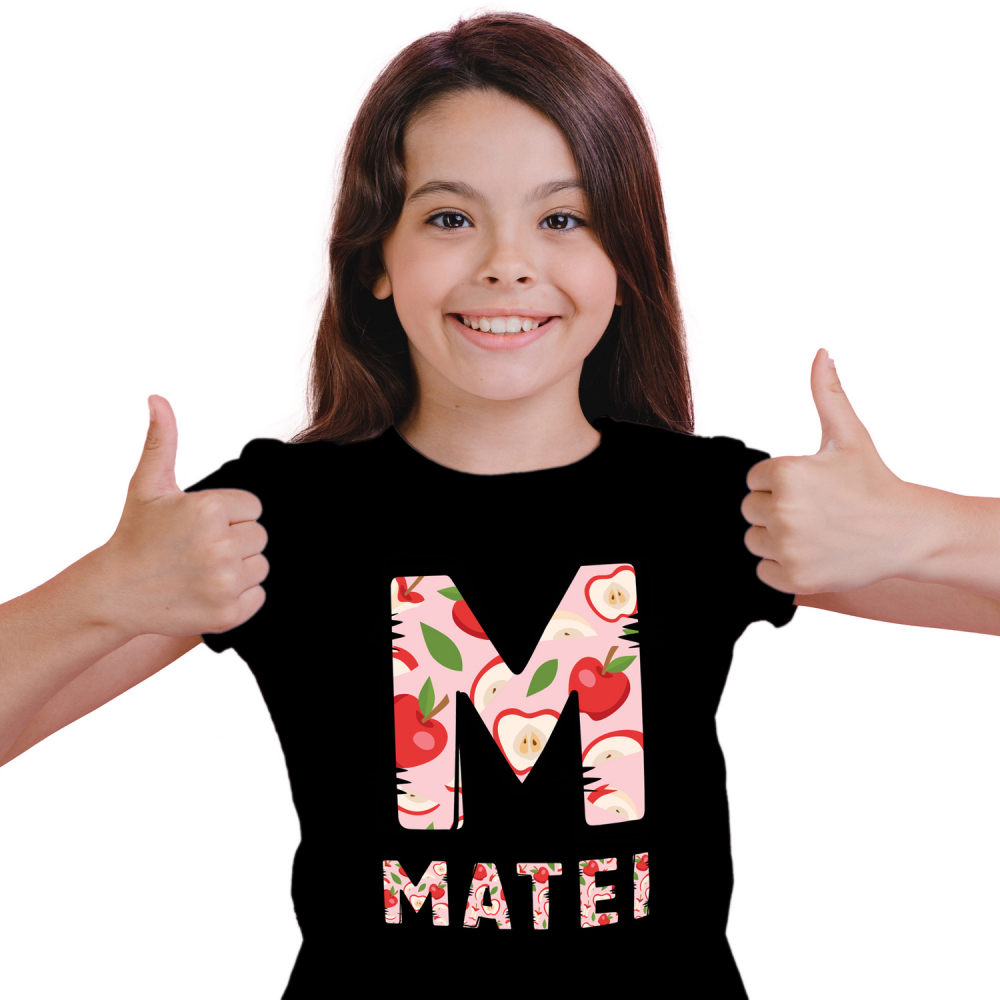 Tricou Personalizat Copii Pentru Iubitorii De Fruct mar, sanatate, Text Nume Personalizat, Multicolor, Negru, 100% Bumbac, Marime 12 Ani [1]