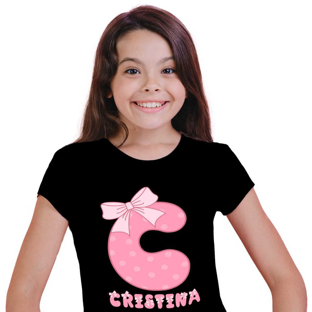 Tricou Personalizat Copii Pentru Iubitorii De Funde, Feminitate, Text Nume Personalizat, Culoare Roz Cu Buline, Negru, 100% Bumbac, Marime 12 Ani [1]