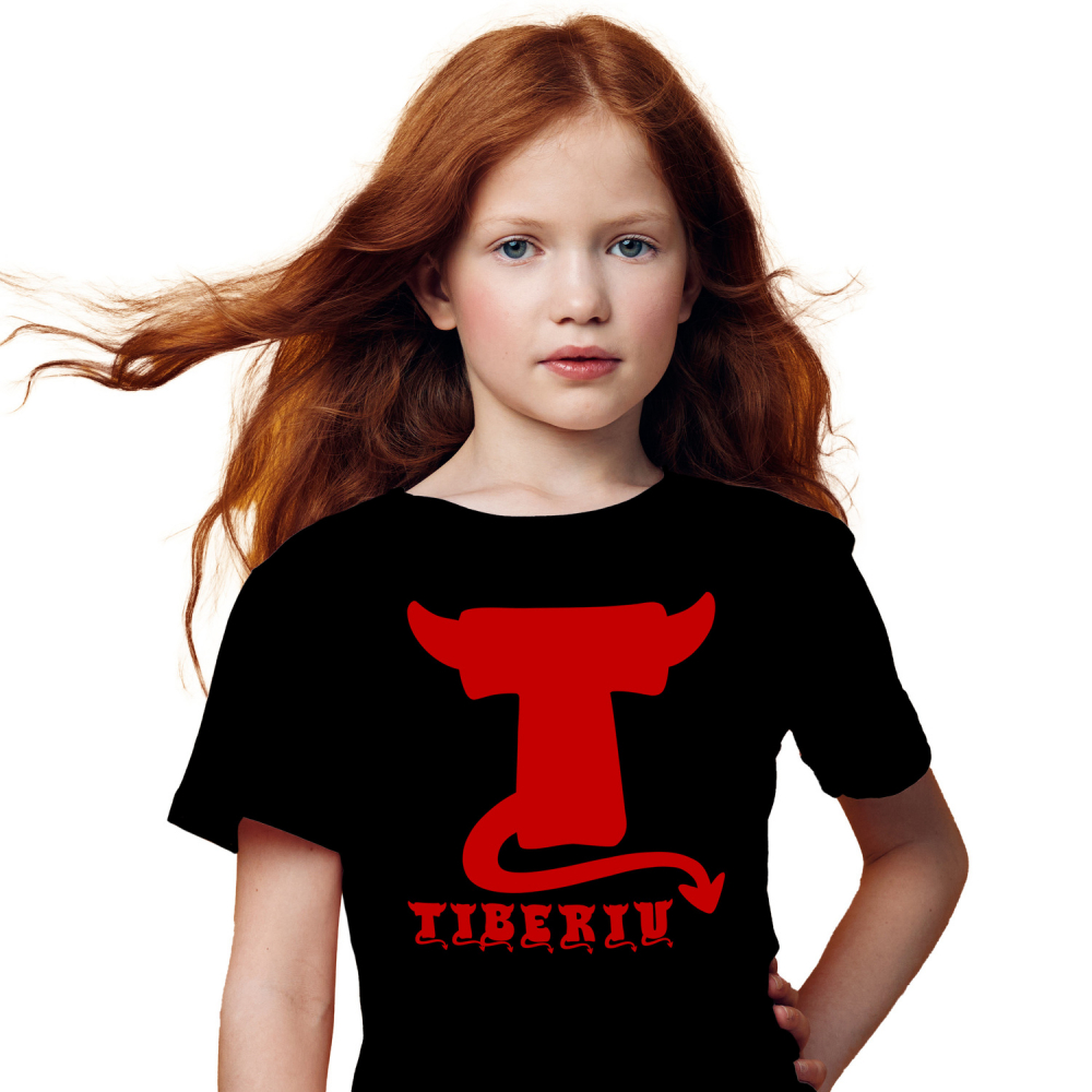 Tricou Personalizat Copii Pentru Iubitorii De Hallowen, Coarne Diavol, Text Nume Personalizat, Copii, Culoare Rosu, Negru, 100% Bumbac, Marime 12 Ani [1]