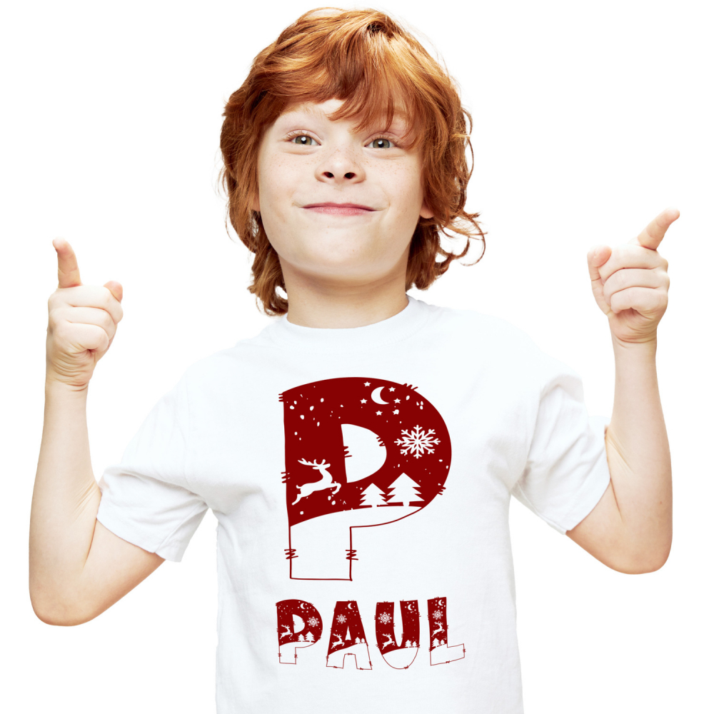 Tricou Personalizat Copii Pentru Iubitorii De Iarna, Cangur, Fulgi De Nea, Text Nume Personalizat, Copii, Culoare Rosu, Alb, 100% Bumbac, Marime 12 Ani [1]