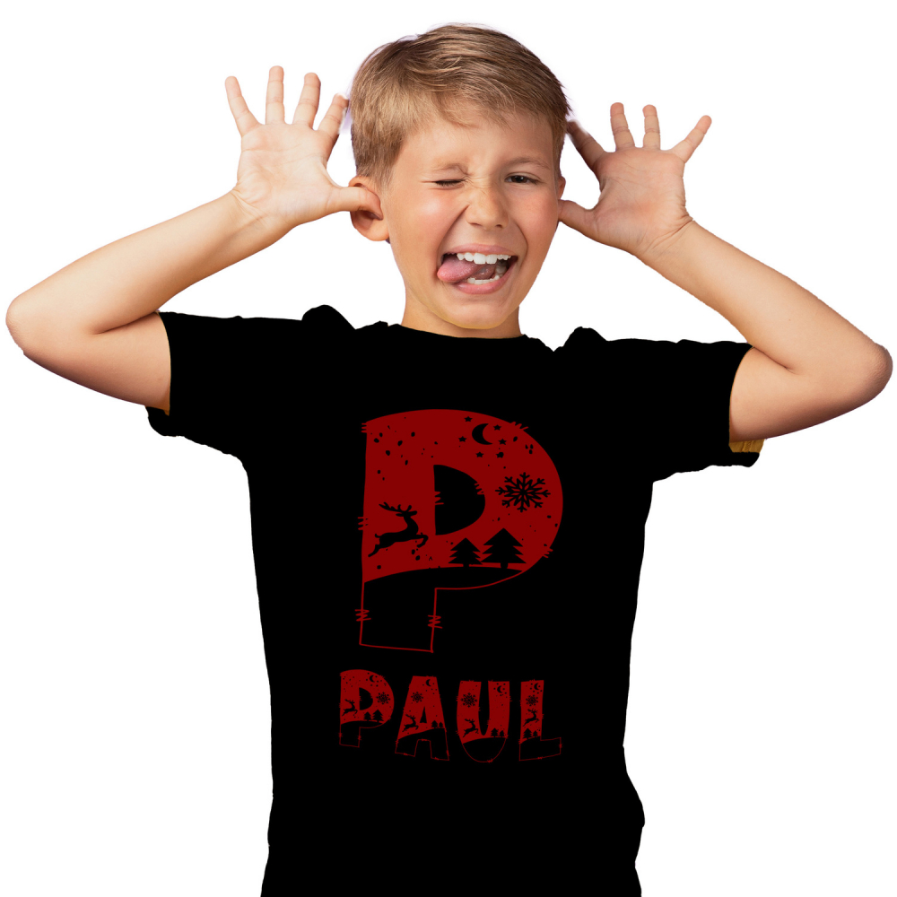 Tricou Personalizat Copii Pentru Iubitorii De Iarna, Cangur, Fulgi De Nea, Text Nume Personalizat, Copii, Culoare Rosu, Negru, 100% Bumbac, Marime 4 Ani [1]