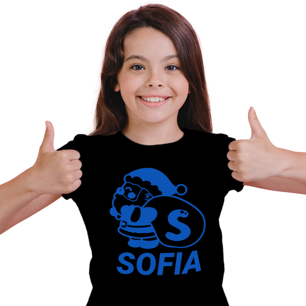 Tricou Personalizat Copii Pentru Iubitorii De Iarna, Mos Craciun Cu Sac, Text Nume Personalizat, Copii, Culoare Albastru, Negru, 100% Bumbac, Marime 12 Ani [1]