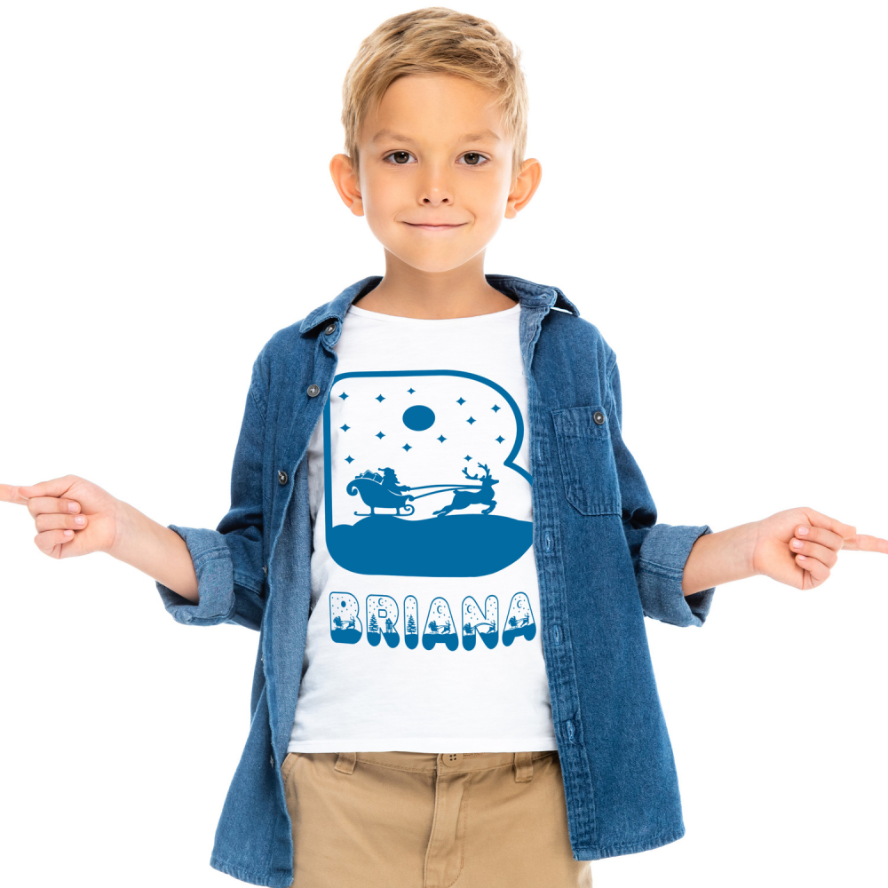 Tricou Personalizat Copii Pentru Iubitorii De Iarna, Mos Craciun, Text Nume Personalizat, Copii, Culoare Albastru, Alb, 100% Bumbac, Marime 8 Ani [1]