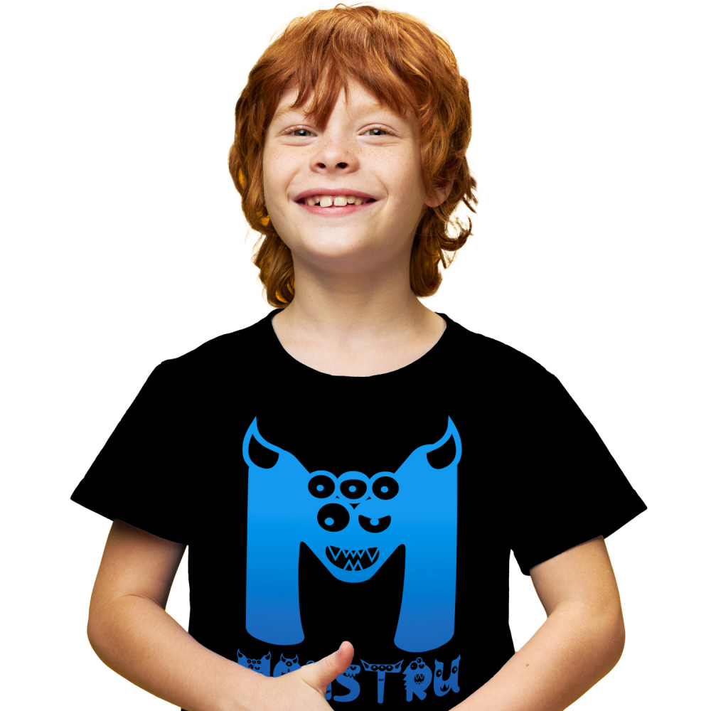 Tricou Personalizat Copii Pentru Iubitorii De Monstri, Chip Cu Multi Ochii, Text Nume Personalizat, Culoare Albastru, copii, Negru, 100% Bumbac, Marime 12 Ani [1]