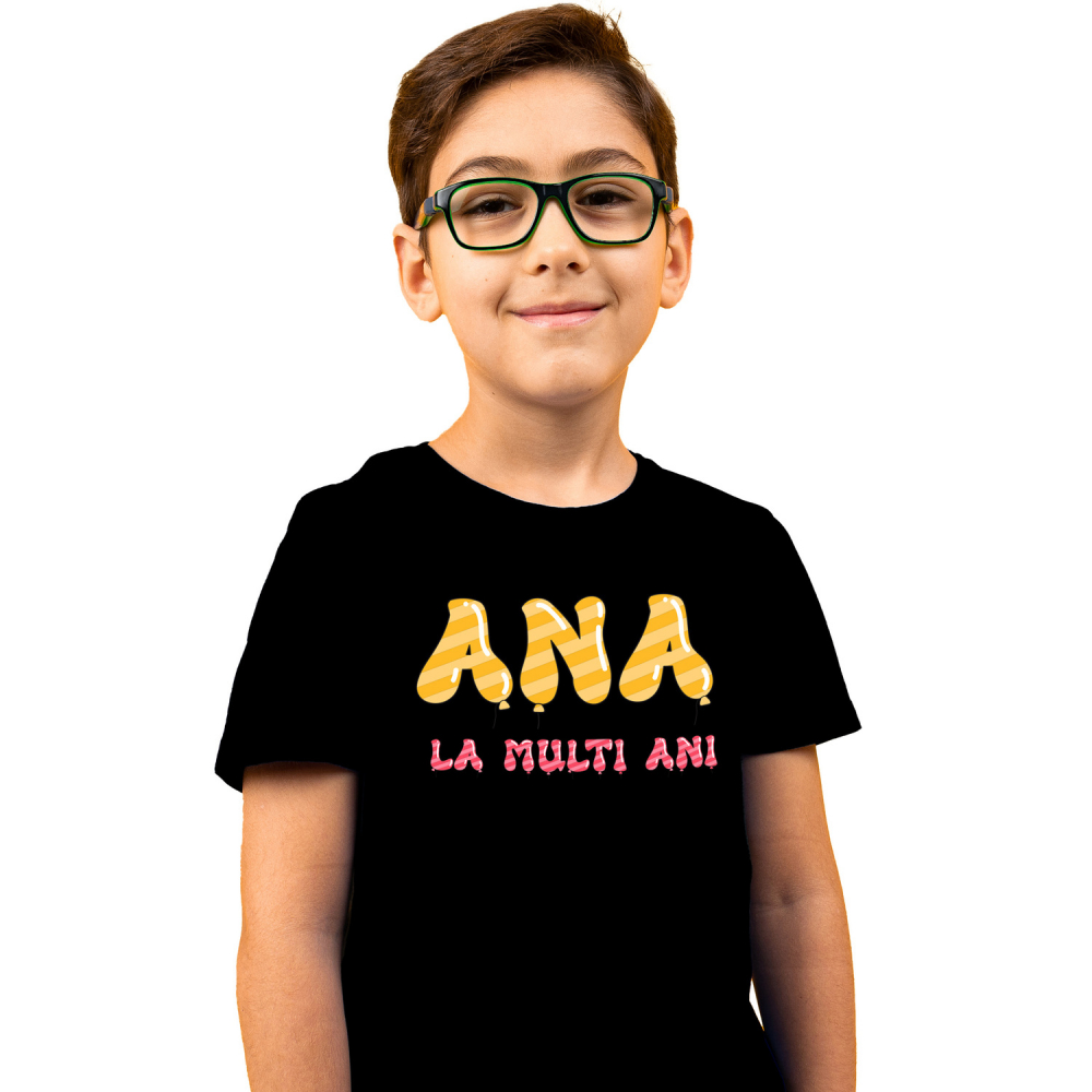 Tricou Personalizat Copii Pentru Iubitorii De Petreceri, Baloane Coloratre, Unicorn, Text Nume Personalizat, copii, Culoare Galben Roz, Negru, 100% Bumbac, Marime 6 Ani [1]