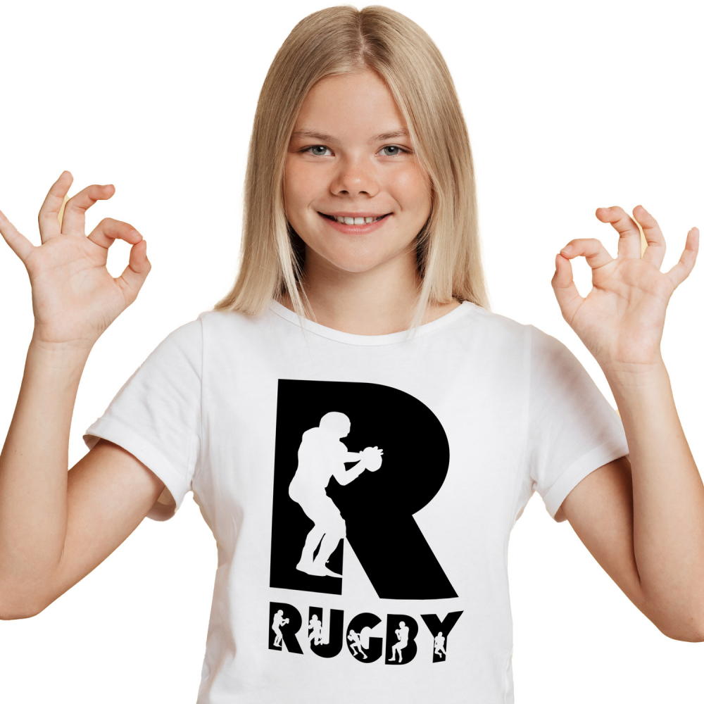 Tricou Personalizat Copii Pentru Iubitorii De Rugby, Silueta Sportiva, Text Nume Personalizat, Copii, Culoare Negru, Alb, 100% Bumbac, Marime 4 Ani [1]