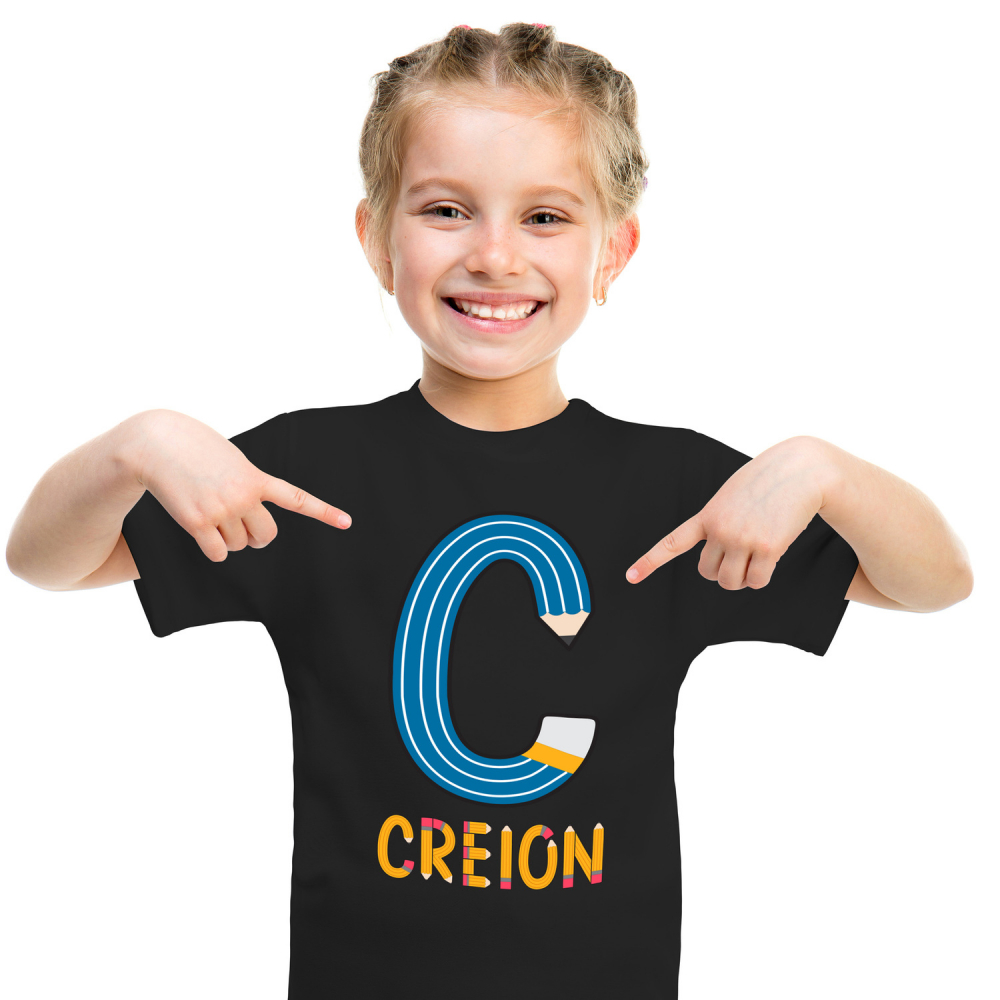 Tricou Personalizat Copii Pentru Iubitorii De Scoala, Creion Galben, Text Nume Personalizat, Copii, Culoare Albastru, Negru, 100% Bumbac, Marime 4 Ani [1]