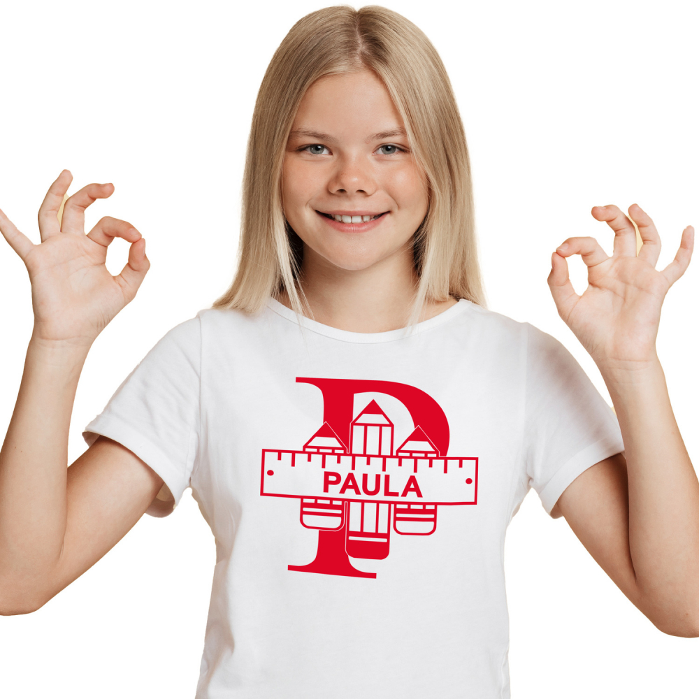 Tricou Personalizat Copii Pentru Iubitorii De Scoala, Creion, Text Nume Personalizat, Copii, Culoare Rosu, Alb, 100% Bumbac, Marime 12 Ani [1]