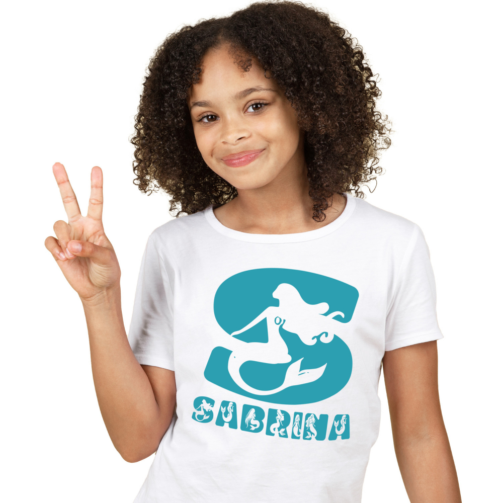 Tricou Personalizat Copii Pentru Iubitorii De Sirene, Basme, Unicorn, Text Nume Personalizat, copii, Culoare Albastru, Alb, 100% Bumbac, Marime 8 Ani [1]