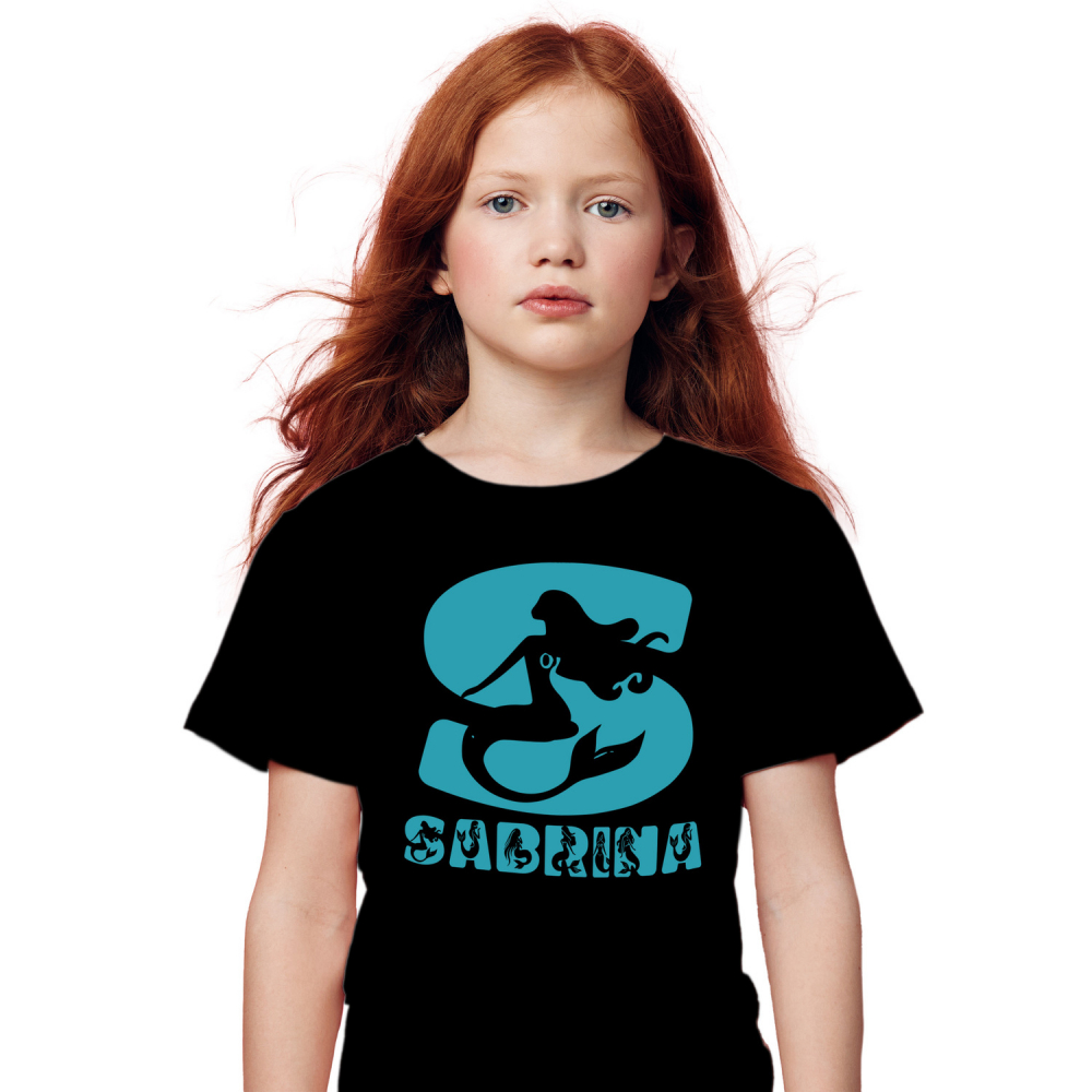 Tricou Personalizat Copii Pentru Iubitorii De Sirene, Basme, Unicorn, Text Nume Personalizat, copii, Culoare Albastru, Negru, 100% Bumbac, Marime 4 Ani [1]