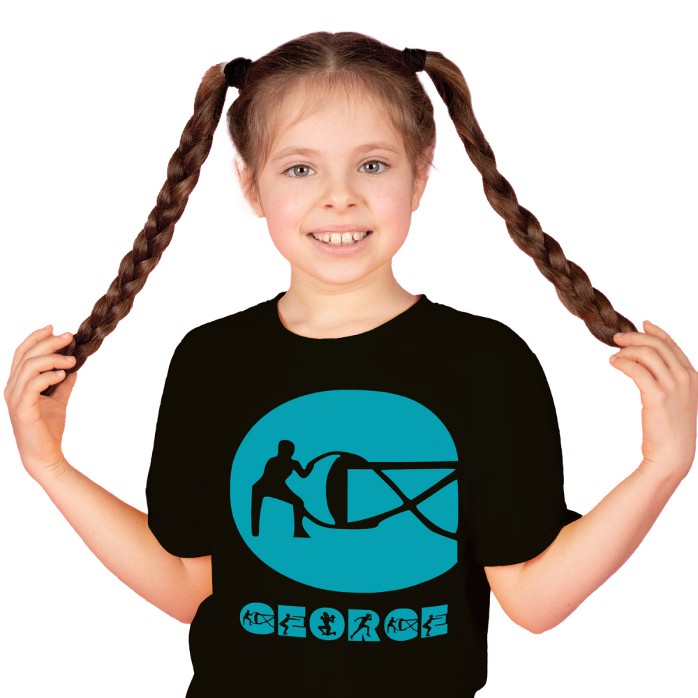 Tricou Personalizat Copii Pentru Iubitorii De Sport, Siluete Umane, Sala Fitness, Text Nume Personalizat, Culoare Albastru, Negru, 100% Bumbac, Marime 4 Ani [1]