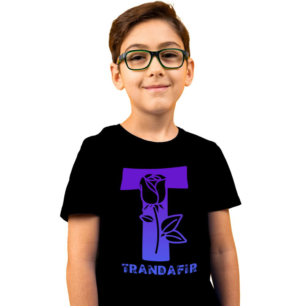 Tricou Personalizat Copii Pentru Iubitorii De Trandafir, Flori, Natura, Text Nume Personalizat, Dragoste, Culoare Albastru, Negru, 100% Bumbac, Marime 4 Ani [1]