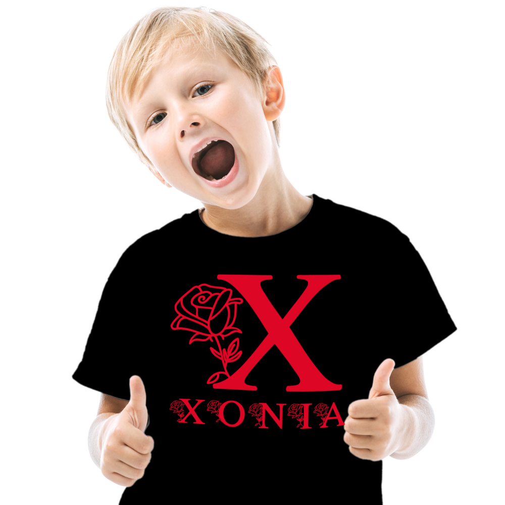 Tricou Personalizat Copii Pentru Iubitorii De Trandafiri, Flori, Text Nume Personalizat, Valentine's Day, Culoare Rosu, Negru, 100% Bumbac, Marime 6 Ani [1]