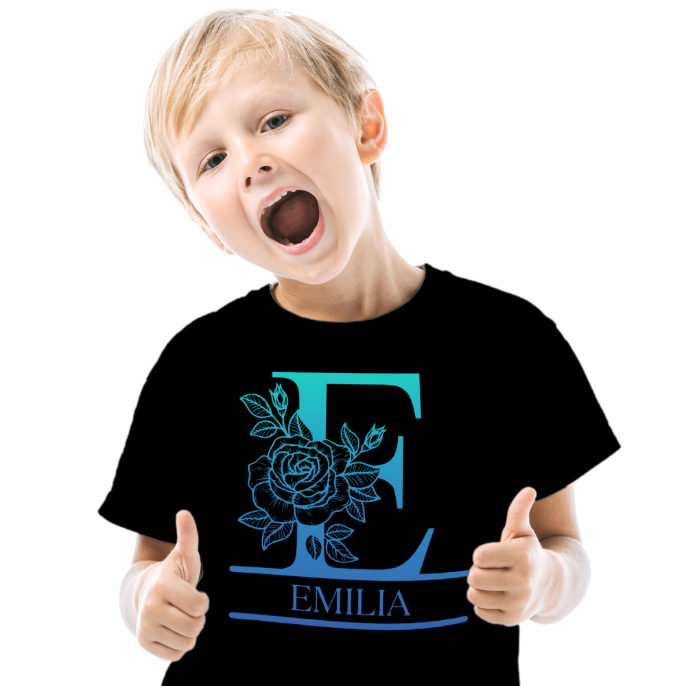 Tricou Personalizat Copii Pentru Iubitorii De Trandafiri, Fluture Natura, Text Nume Personalizat, Dragoste, Culoare Albastru, Negru, 100% Bumbac, Marime 4 Ani [1]