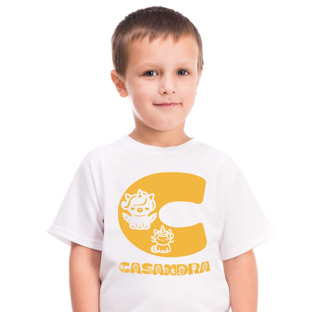 Tricou Personalizat Copii Pentru Iubitorii De Unicorni, Animal Gras, Text Nume Personalizat, copii, Culoare Galben, Alb, 100% Bumbac, Marime 10 Ani [1]