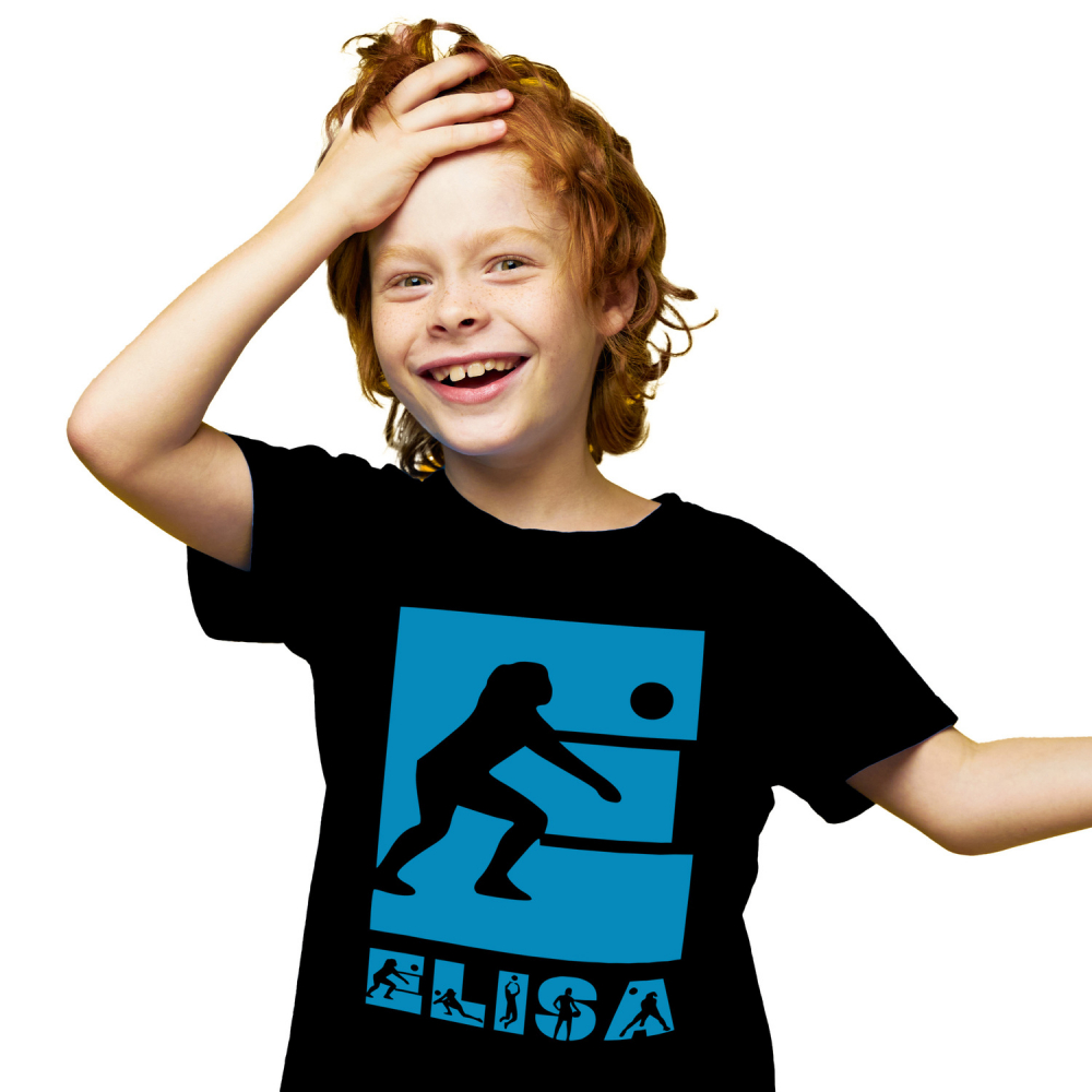 Tricou Personalizat Copii Pentru Iubitorii De Volei, Silueta Sportiva, Text Nume Personalizat, Copii, Culoare Albastru, Negru, 100% Bumbac, Marime 8 Ani [1]