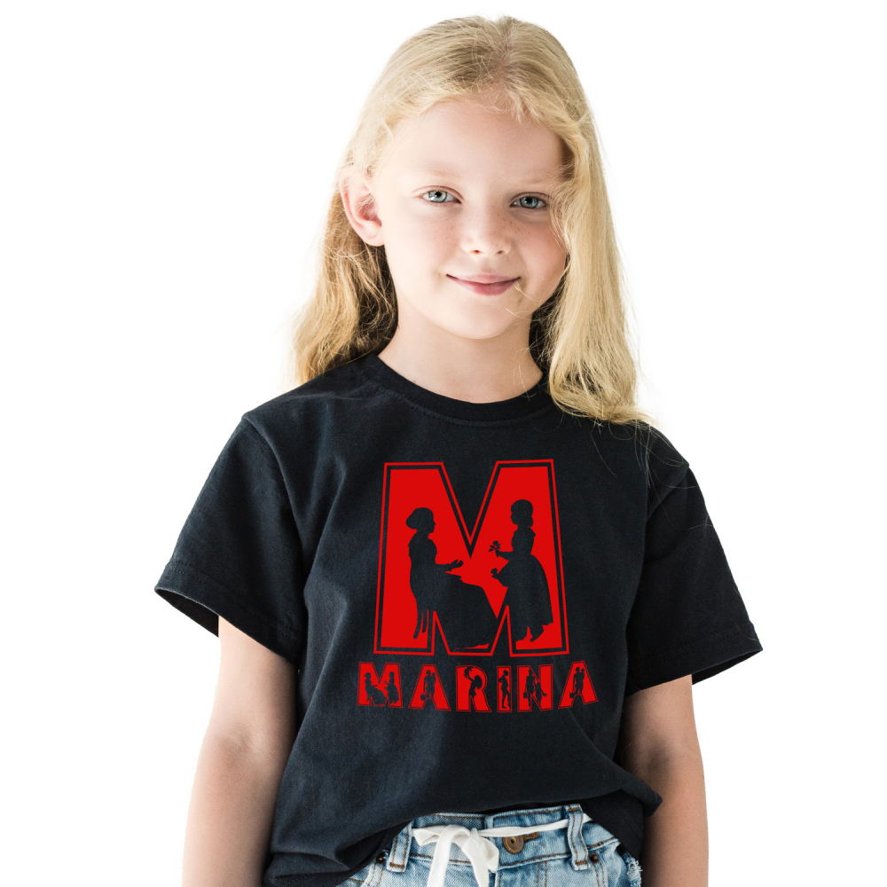 Tricou Personalizat Copii Pentru mama Si Fiica, Familie, Ziua mamei, Text Nume Personalizat, Copii, Culoare Rosu, Negru, 100% Bumbac, Marime 12 Ani [1]