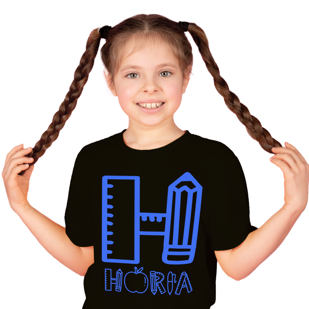 Tricou Personalizat Copii Pentru Profesor Scoala, Creion, mar, Text Nume Personalizat, Copii, Culoare Albastru, Negru, 100% Bumbac, Marime 4 Ani [1]