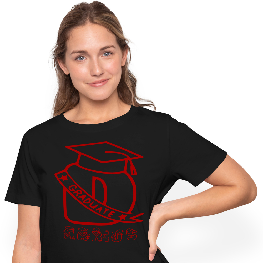 Tricou Personalizat Femei Pentru Absolvire, Scoala, Palarie toca, Text Nume Personalizat, Copii, Culoare Rosu, Negru, 100% Bumbac, Marime XS [1]