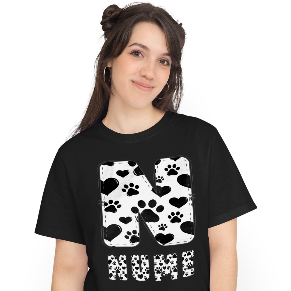 Tricou Personalizat Femei Pentru Iubitorii De Animale, Laubuta, Text Personalizat, Culoare Alb Negru, Caine, Negru, 100% Bumbac, Marime M [1]