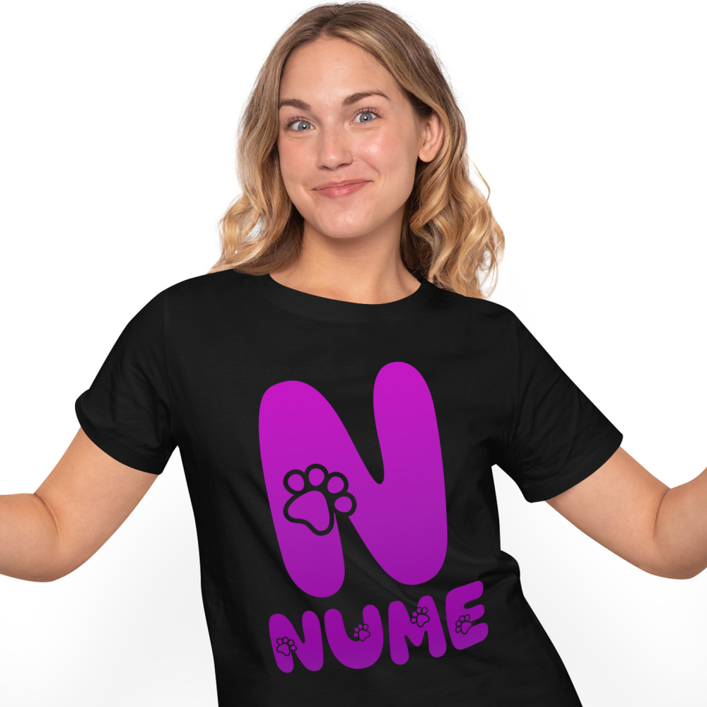Tricou Personalizat Femei Pentru Iubitorii De Animale, Laubuta, Text Personalizat, Culoare Mov, Caine, Negru, 100% Bumbac, Marime XS [1]