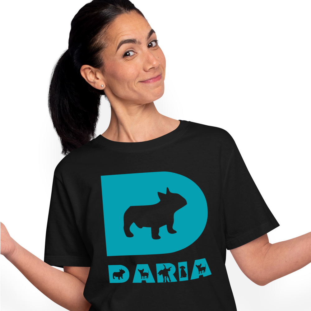 Tricou Personalizat Femei Pentru Iubitorii De Caine Pug, Animal Blanos, Text Nume Personalizat, Culoare Albastru, Negru, 100% Bumbac, Marime XS [1]