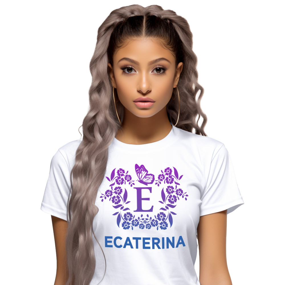 Tricou Personalizat Femei Pentru Iubitorii De Coroana Flori, Fluture, Natura, Text Nume Personalizat, Dragoste, Culoare Mov, Alb, 100% Bumbac, Marime L [1]