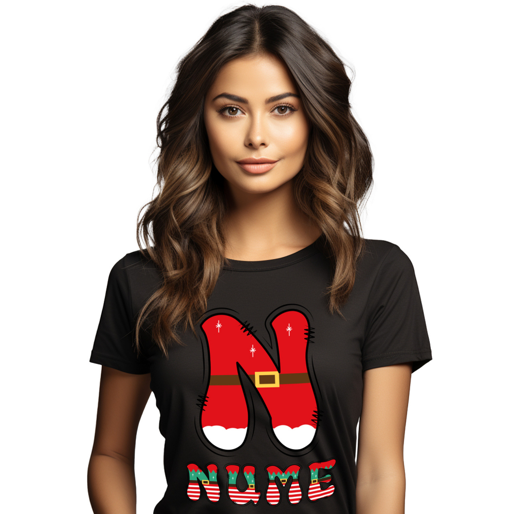 Tricou Personalizat Femei Pentru Iubitorii De Craciun, Mos Craciun, Text Nume Personalizat, Copii, Culoare Rosu, alb, Verde, Negru, 100% Bumbac, Marime XS [1]