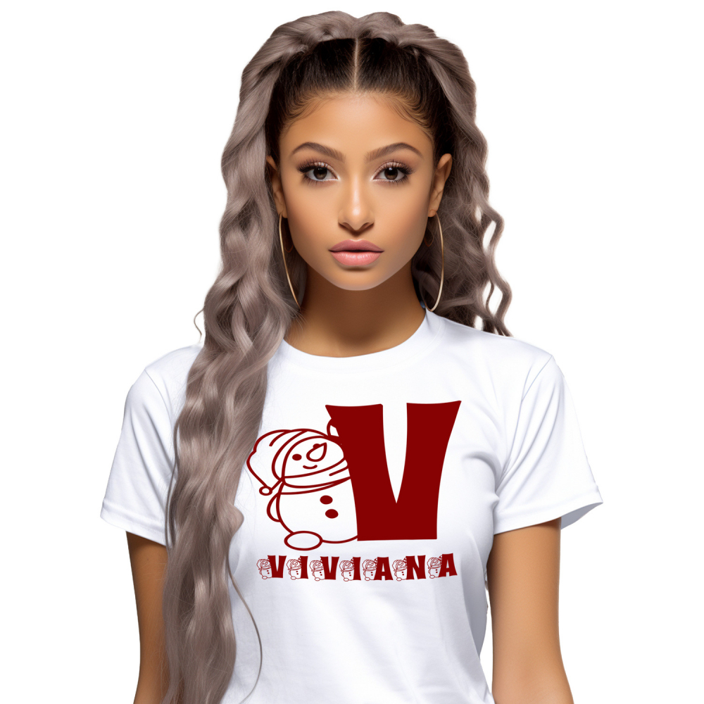 Tricou Personalizat Femei Pentru Iubitorii De Craciun, Urs Gras Cu Caciula, Text Nume Personalizat, Copii, Culoare Rosu, Alb, 100% Bumbac, Marime L [1]